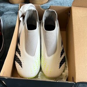 Adidas White and Black Cleats with Neon Accents